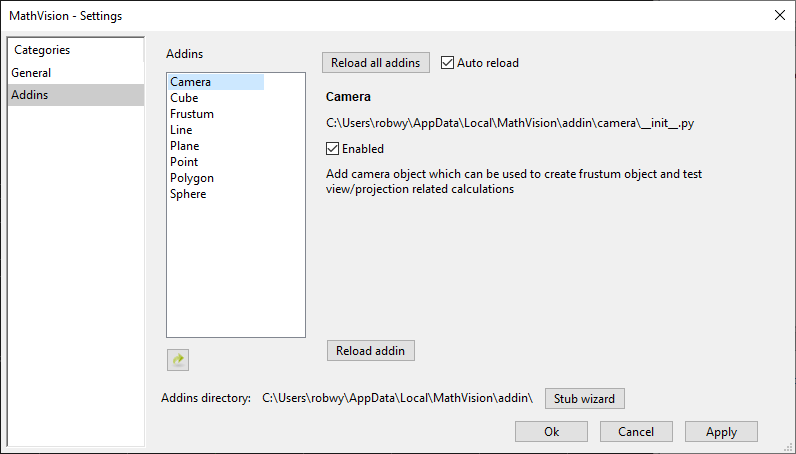 Settings window